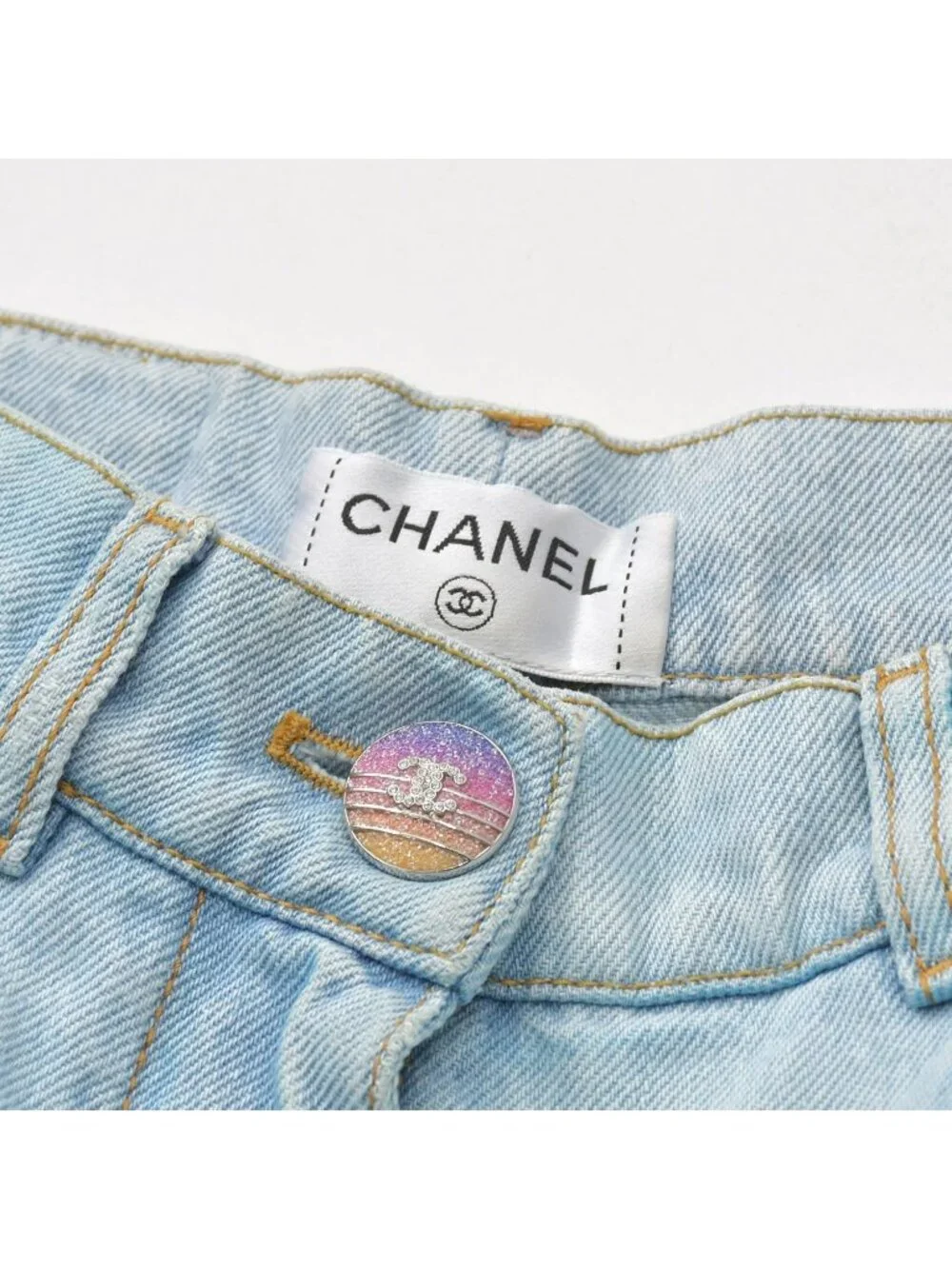 Chanel Cruise Collection Wide Denim Pants CC Logo Indigo Blue